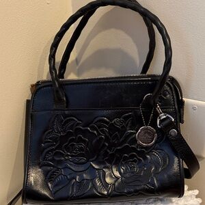 Patricia Nash Paris Black Tooled Leather Satchel